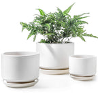 LE TAUCI Ceramic Plant Pots, 4.3+5.3+6.8 inch, Set of 3, Planters with Drainage Hole and Saucer, Indoor Flower Pot with Hole Mesh Pad, Gifts for Mom, Pink