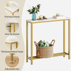 YATINEY Narrow Console Table, 2-Tier Small Sofa Table, 29.5" Thin Entryway Behind Couch Table with Shelves, Industrial Hallway Table, for Living Room, Foyer, White and Gold CT03DW