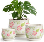 STHIE Pink Ceramic Flower Pots, 4"+5.2"+6.6" Inch Small Flower Pots for Indoor Plant with Drainage Hole,Modern Decorative Plant Pots Set of 3, Indoor Planters with Saucer