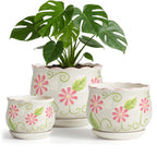 STHIE Pink Ceramic Flower Pots, 4"+5.2"+6.6" Inch Small Flower Pots for Indoor Plant with Drainage Hole,Modern Decorative Plant Pots Set of 3, Indoor Planters with Saucer