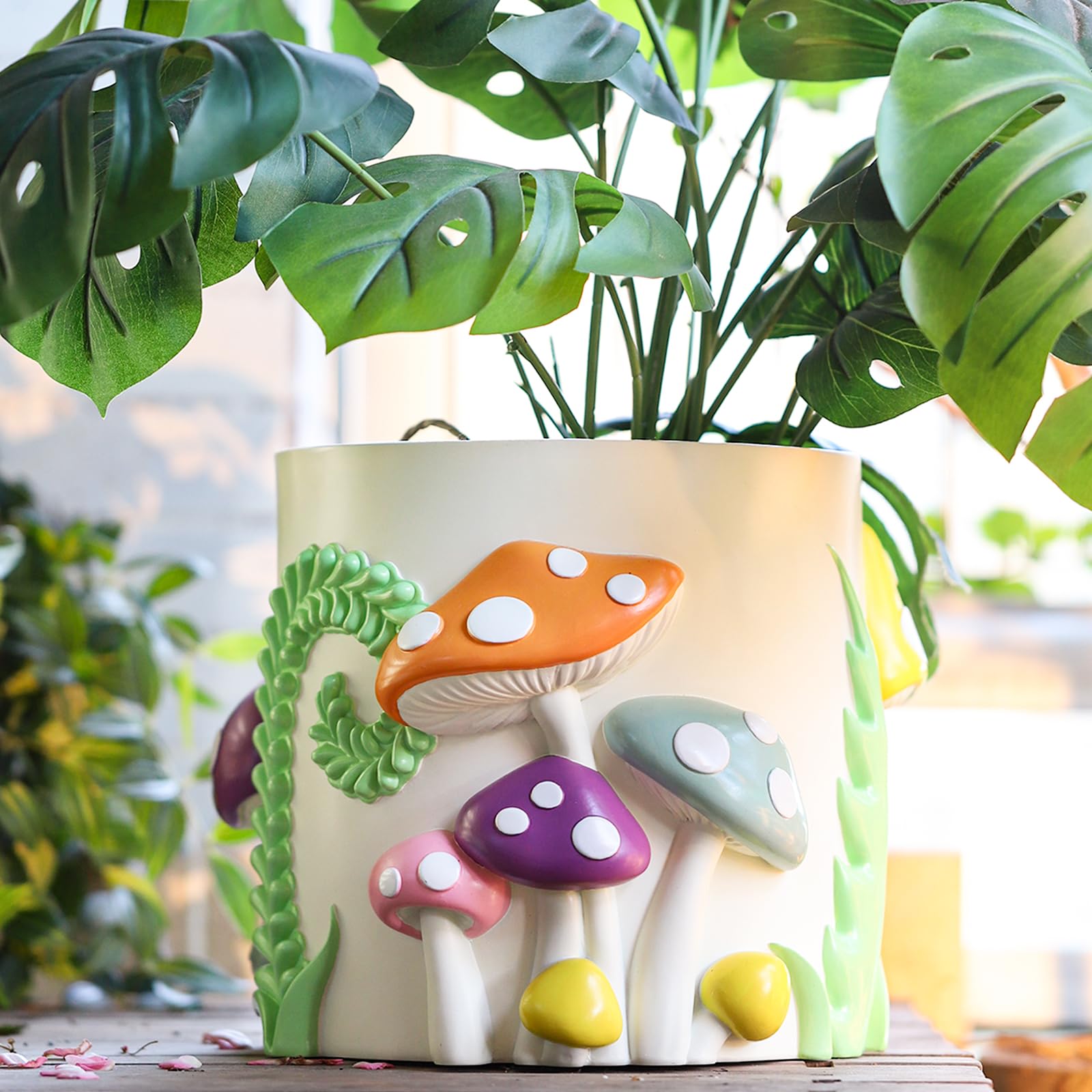 GUGUGO Colorful Flowers Planters Cute Unique Rainbow Planter with Drainage,Vintage Retro Eclectic Flower Plant pots for Indoor Plants and Succulent,Boho Modern Home Décor