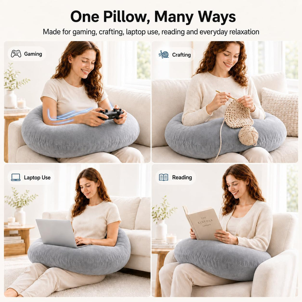 vamorry Gaming Pillow Arm Support Pillow for Bed & Sofa: Ergonomic U-Shaped Lap Pillow with Elbow Rest for Adults & Kids - Reduces Arm Pain & Fatigue During Gaming, Reading, Working & Crocheting