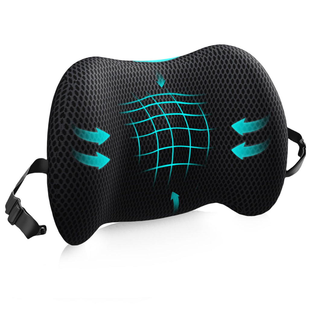 Lumbar Support Pillow for Office Chair, Car Lumbar Pillow Lower Back Pain Relief, Memory Foam Back Cushion with Adjustable Straps, Ergonomic Chair Back Pillow for Gaming Chair, Car, Bed (PINK)