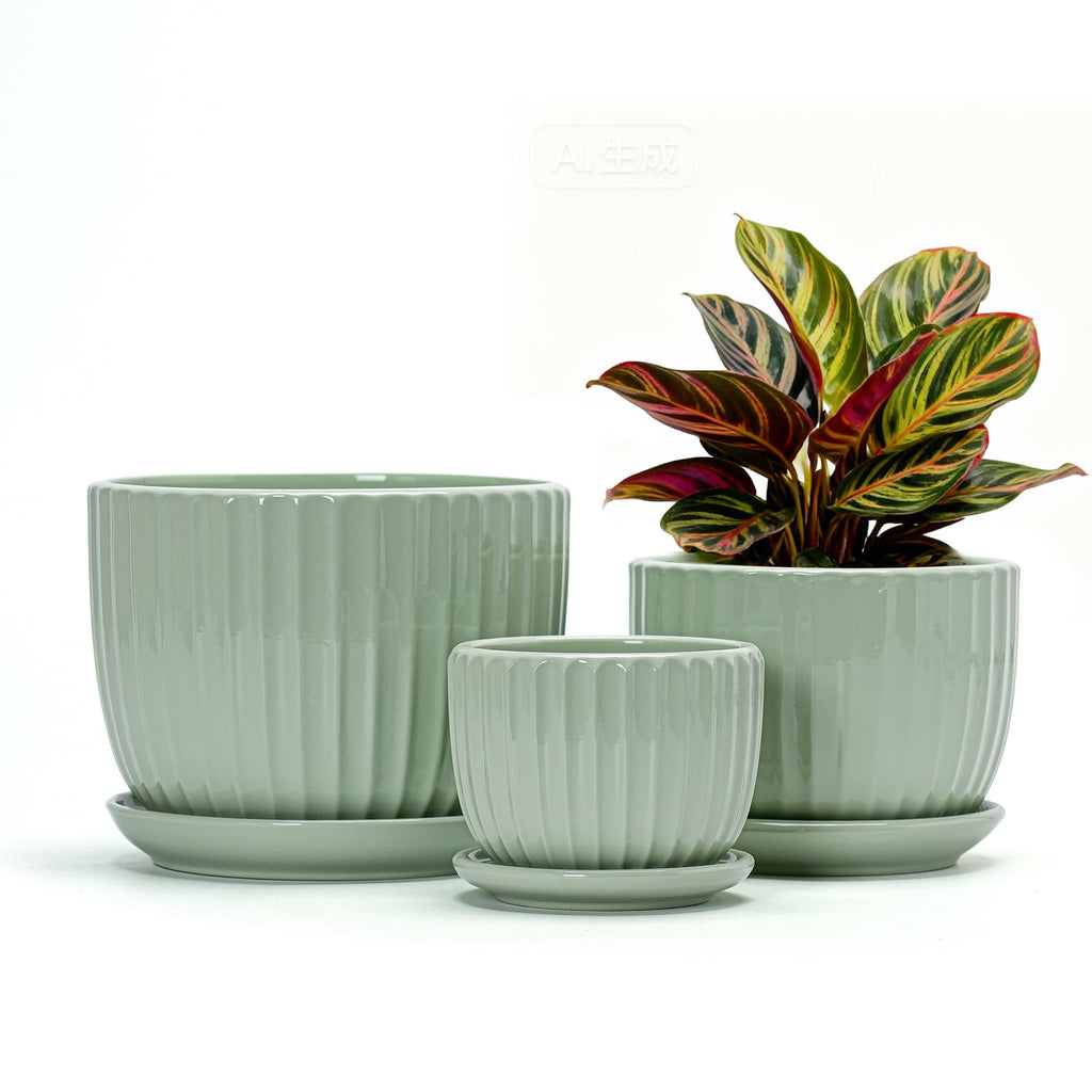 Ton Sin Pink Gold Ceramic Flower Pots, 4"+5"+6" Inch Small Glazed Succulent Planters with Drainage Hole,Modern Indoor Decorative Plant Pots Set of 3,Garden Pots with Saucer