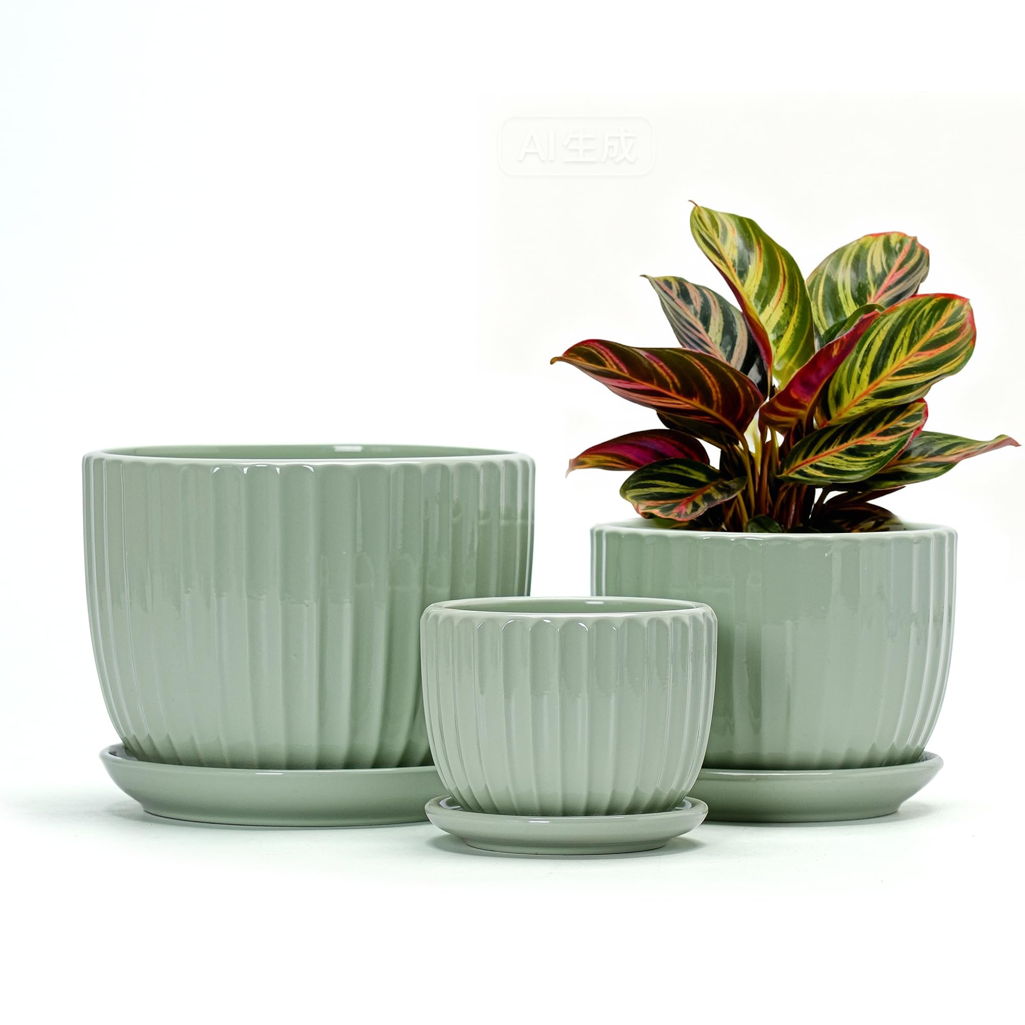 Ton Sin Pink Gold Ceramic Flower Pots, 4"+5"+6" Inch Small Glazed Succulent Planters with Drainage Hole,Modern Indoor Decorative Plant Pots Set of 3,Garden Pots with Saucer