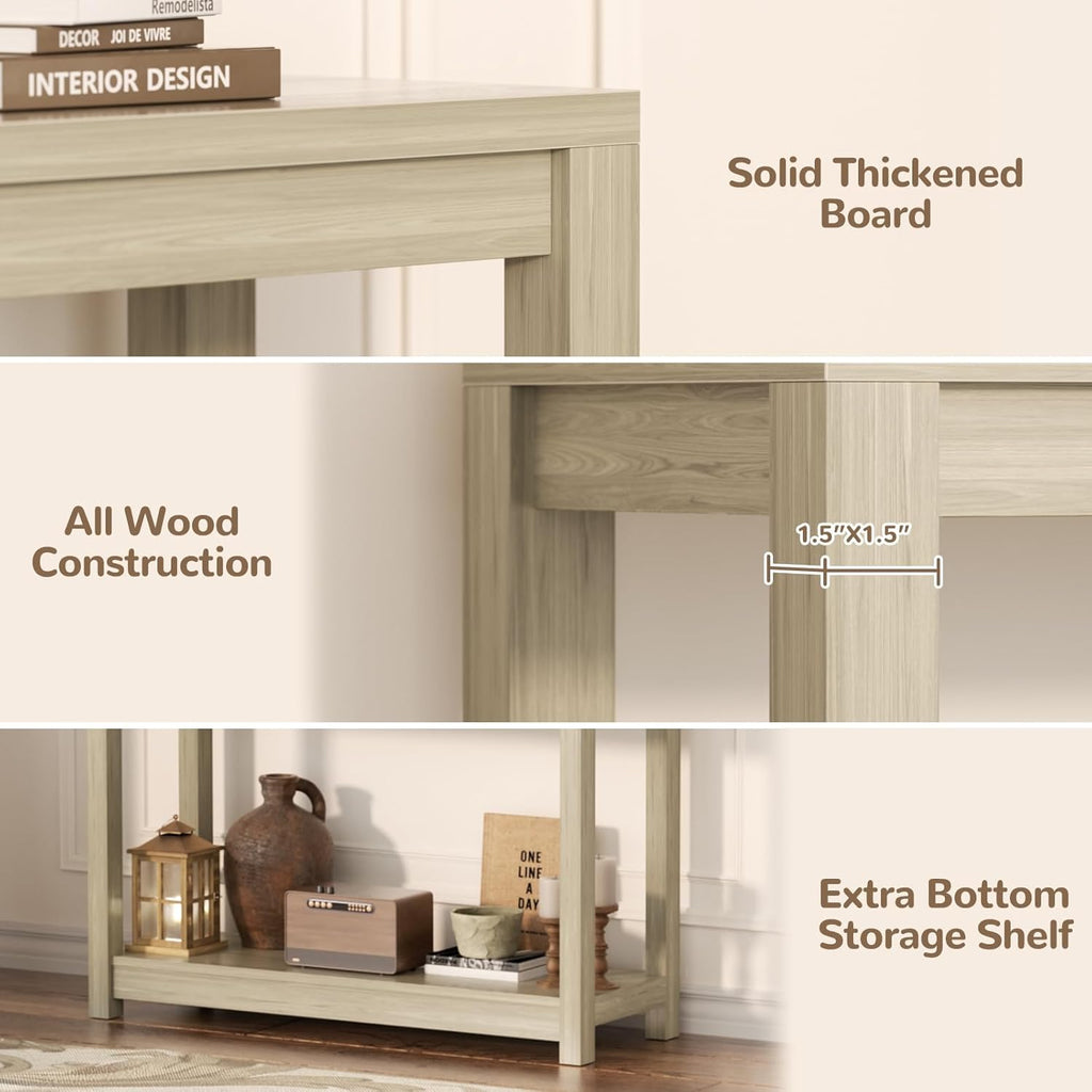 32" Washed Oak Farmhouse Narrow Console Table with Open Storage for Entryway Behind Sofa, Easy Assembly