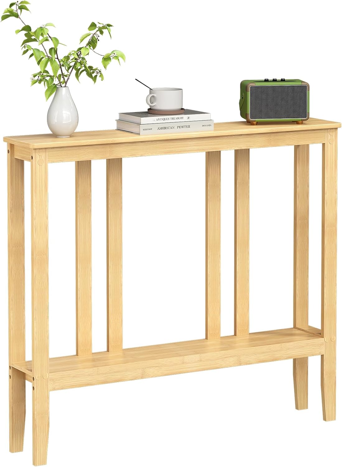 ELYKEN Bamboo 2-Tier Narrow Console Table, 36.2" Long Slim Sofa Table Behind Couch for Entryway, Hallway, Living Room, Natural