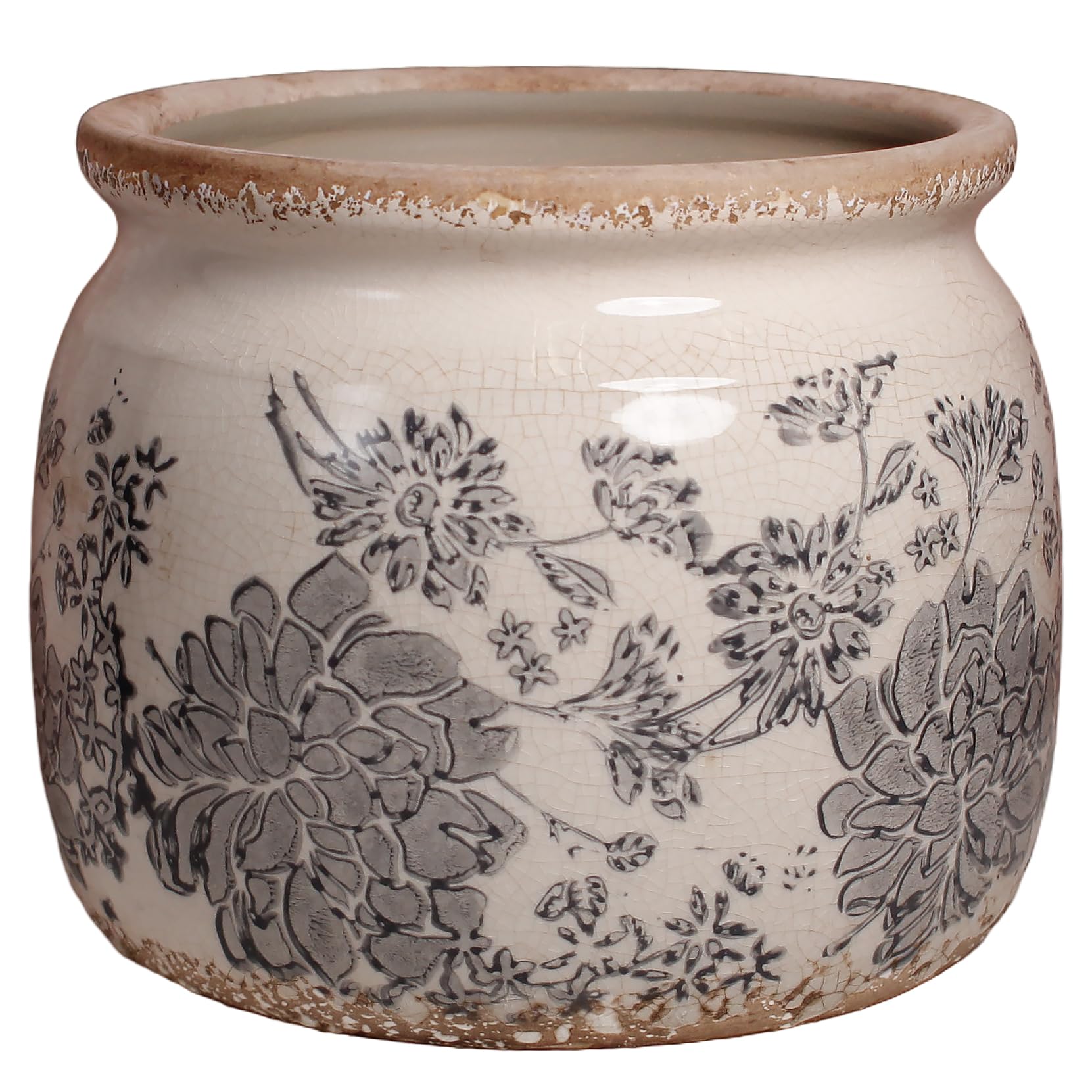 Decorative Pots Spring Decor, Pastel Floral Ceramic Garden Pots with Drainage, 6.29 Inch Pink Vintage Grandma Flower Pots for Indoor Plants & Succulent, Crackle Glaze Pottery Planters, Mom Gifts