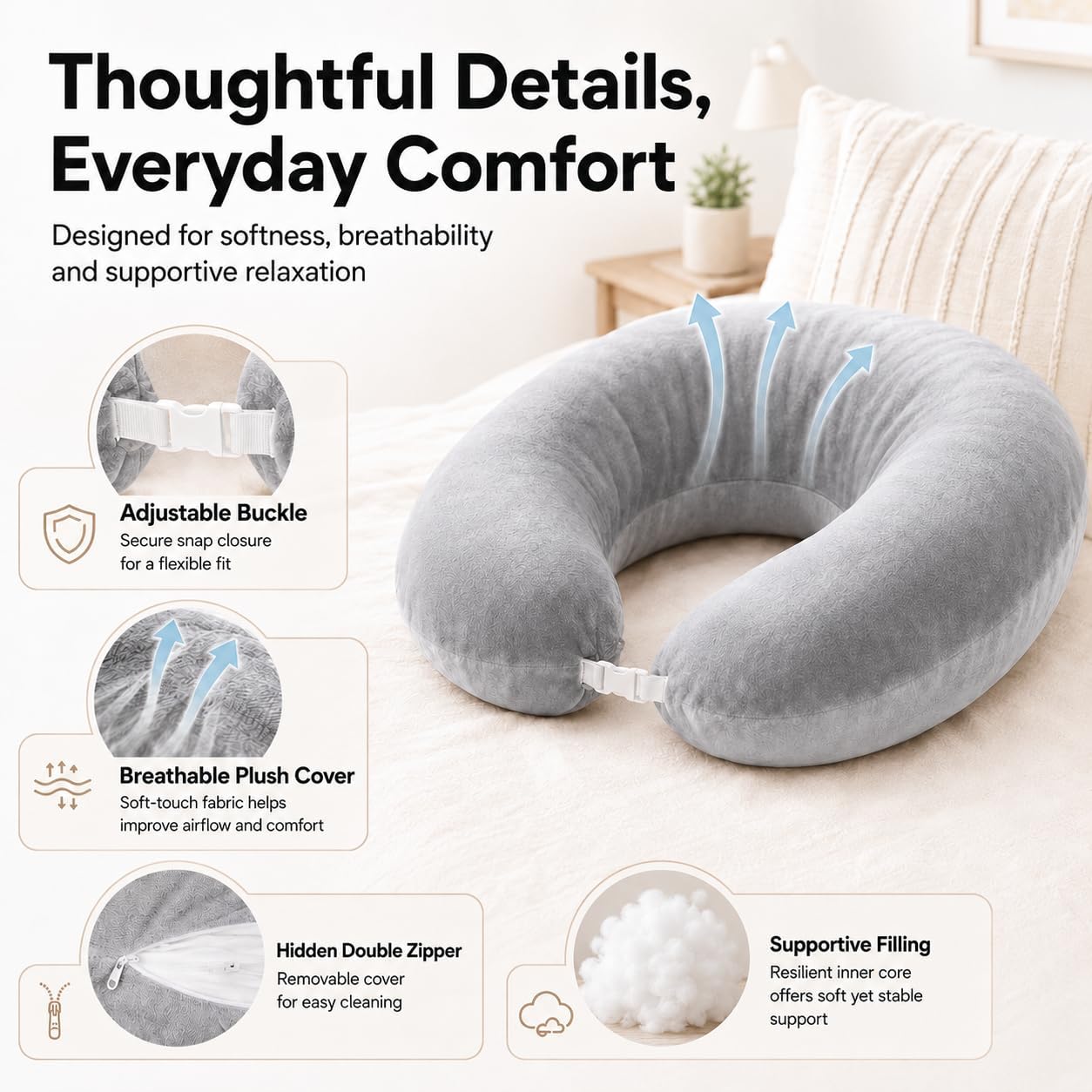 vamorry Gaming Pillow Arm Support Pillow for Bed & Sofa: Ergonomic U-Shaped Lap Pillow with Elbow Rest for Adults & Kids - Reduces Arm Pain & Fatigue During Gaming, Reading, Working & Crocheting