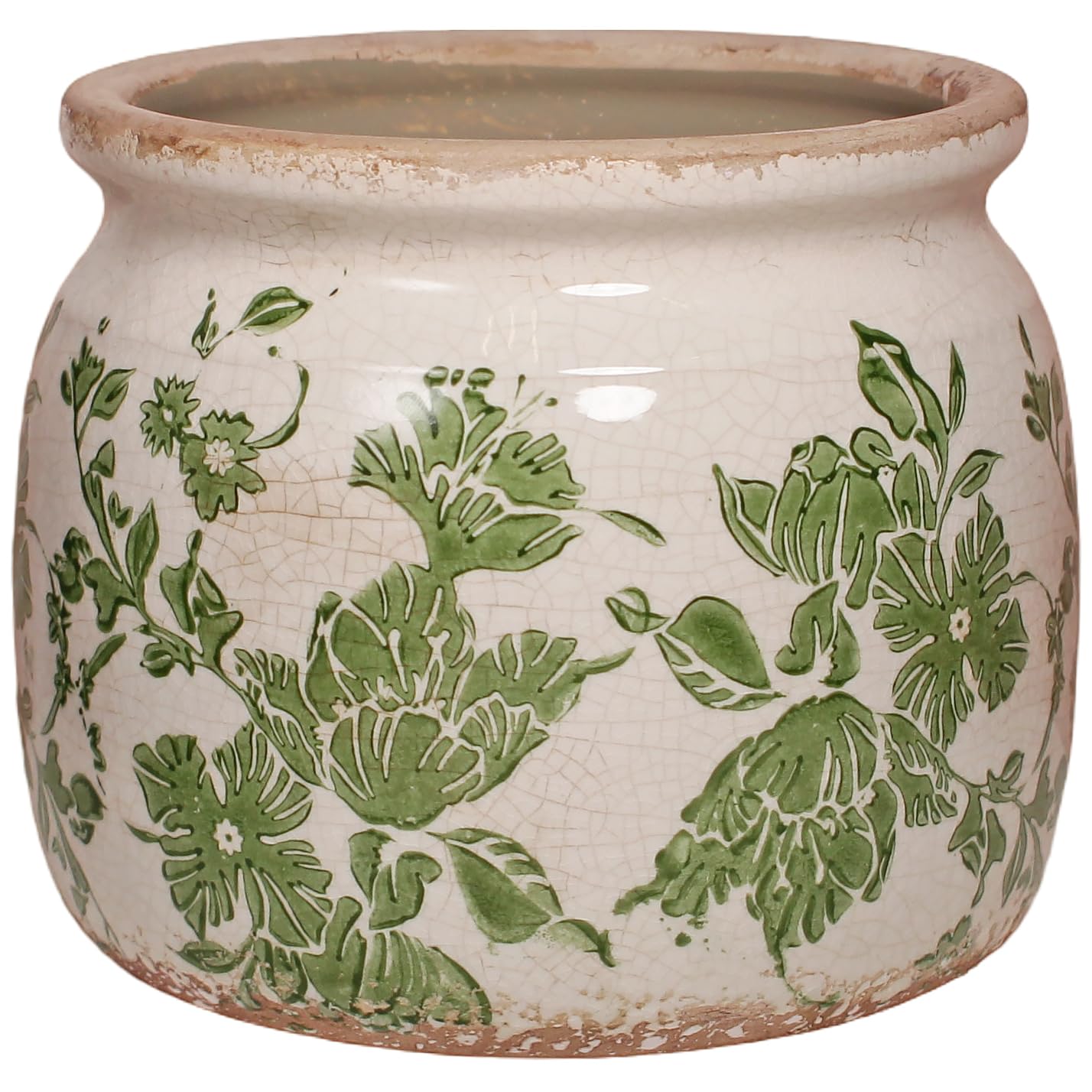 Decorative Pots Spring Decor, Pastel Floral Ceramic Garden Pots with Drainage, 6.29 Inch Pink Vintage Grandma Flower Pots for Indoor Plants & Succulent, Crackle Glaze Pottery Planters, Mom Gifts