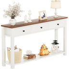Homieasy Farmhouse Console Table with 2 Drawers, 32 Inch Small Sofa Table with Storage Shelf for Living Room, Behind Couch, Entryway Table for Hallway, Living Room, or Foyer, Brown and Antique White