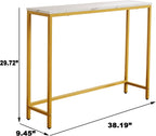 loglus Small Console Table for Entryway, Faux Marble MDF Sofa Table with Golden Frame, Single Layer, White Marble, 9.45" D x 38.19" W x 30" H