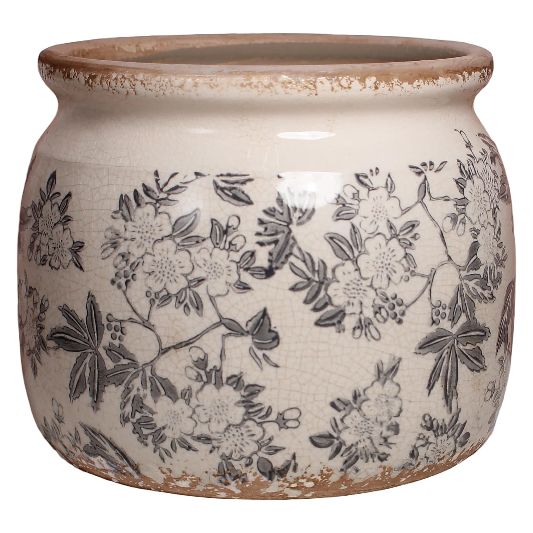 Decorative Pots Spring Decor, Pastel Floral Ceramic Garden Pots with Drainage, 6.29 Inch Pink Vintage Grandma Flower Pots for Indoor Plants & Succulent, Crackle Glaze Pottery Planters, Mom Gifts