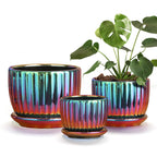Ton Sin Pink Gold Ceramic Flower Pots, 4"+5"+6" Inch Small Glazed Succulent Planters with Drainage Hole,Modern Indoor Decorative Plant Pots Set of 3,Garden Pots with Saucer