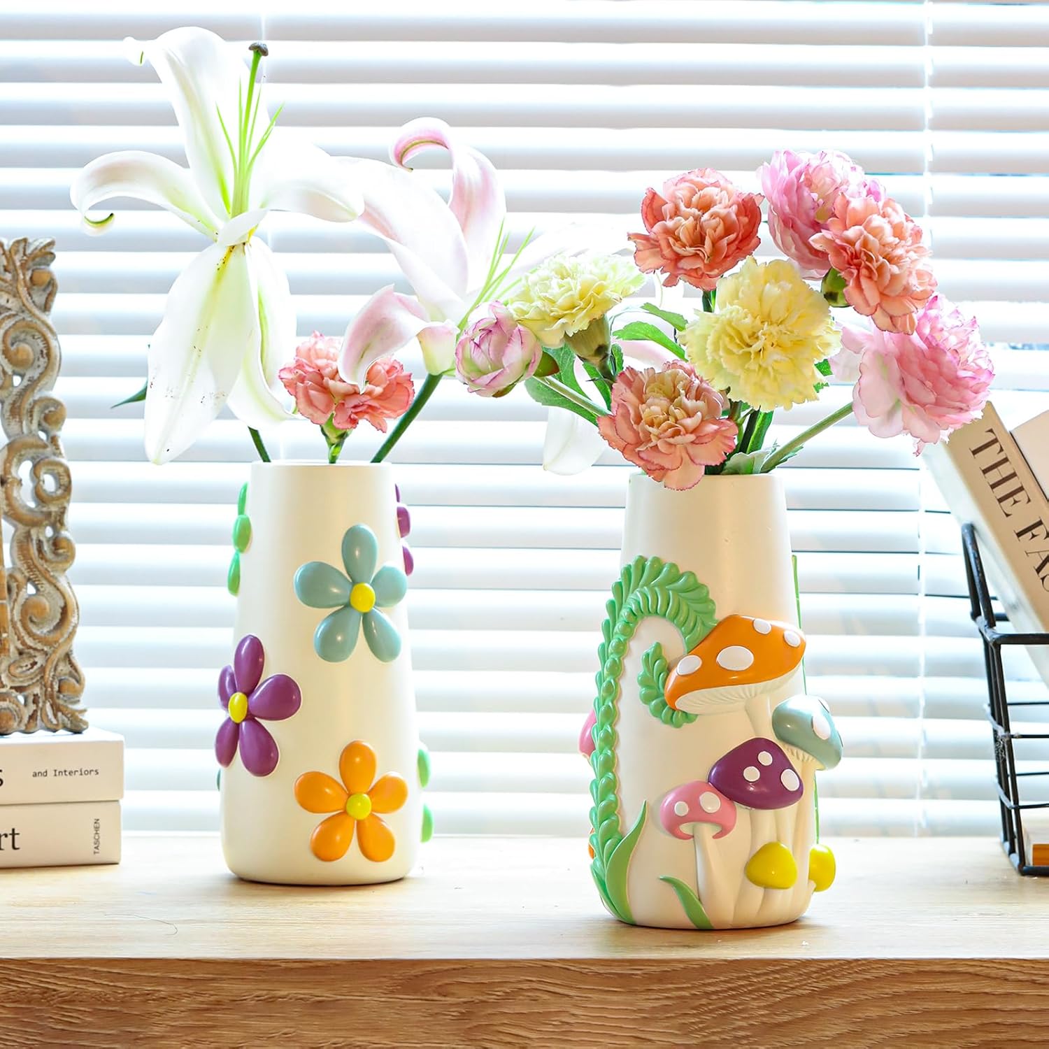 8 Inch Rainbow Pastel Mushroom Decorative Vase Cute Aesthetic Room Flower Vase