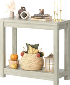 32" Washed Oak Farmhouse Narrow Console Table with Open Storage for Entryway Behind Sofa, Easy Assembly