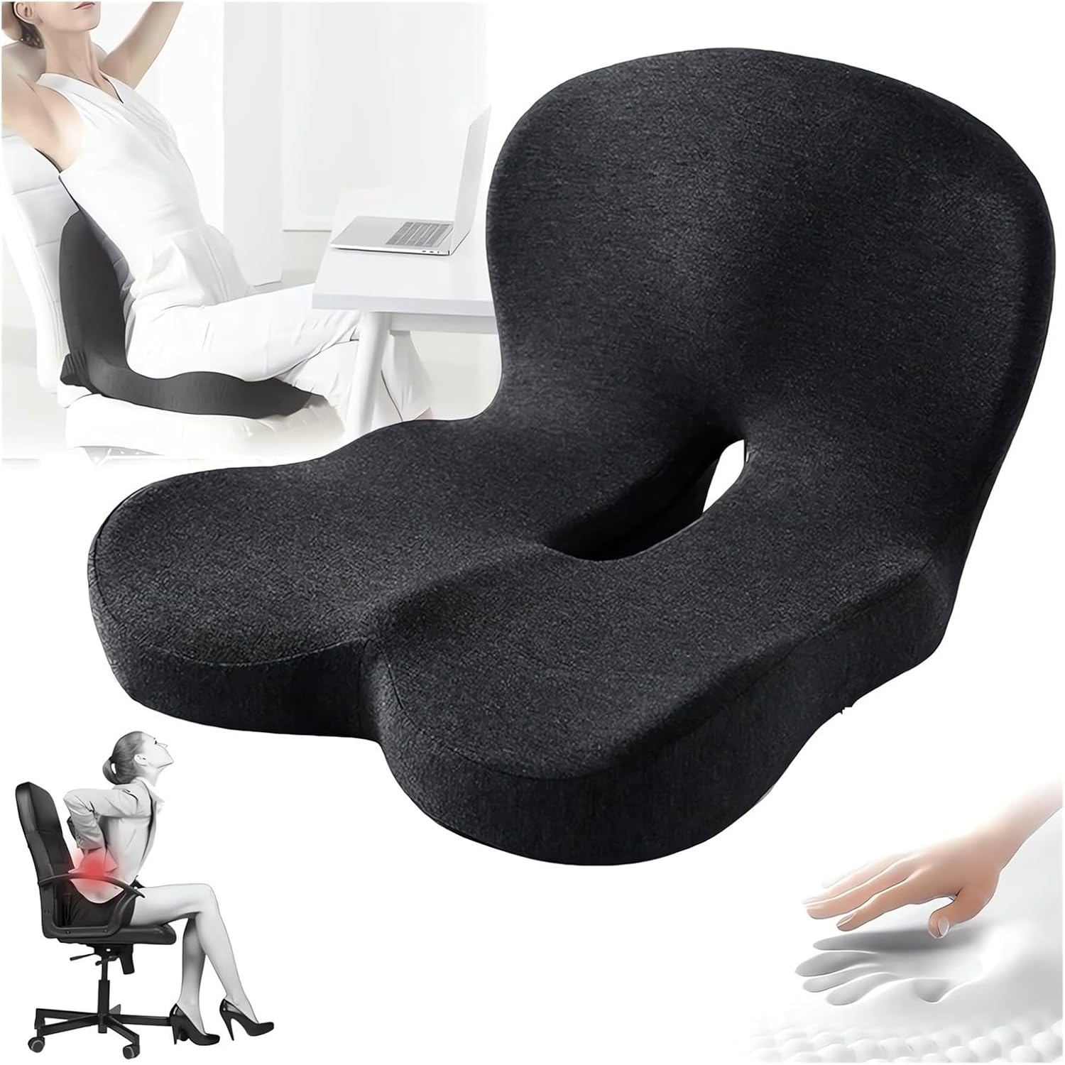 Memory Foam L-Shaped Integrated Seat Cushions for Car Truck Driver Ergonomic L Shape Lumbar Cushion Sciatica Back Pain Relief Office Chair Butt and Back Support Pillow Long Driving Booster Seat (G1)