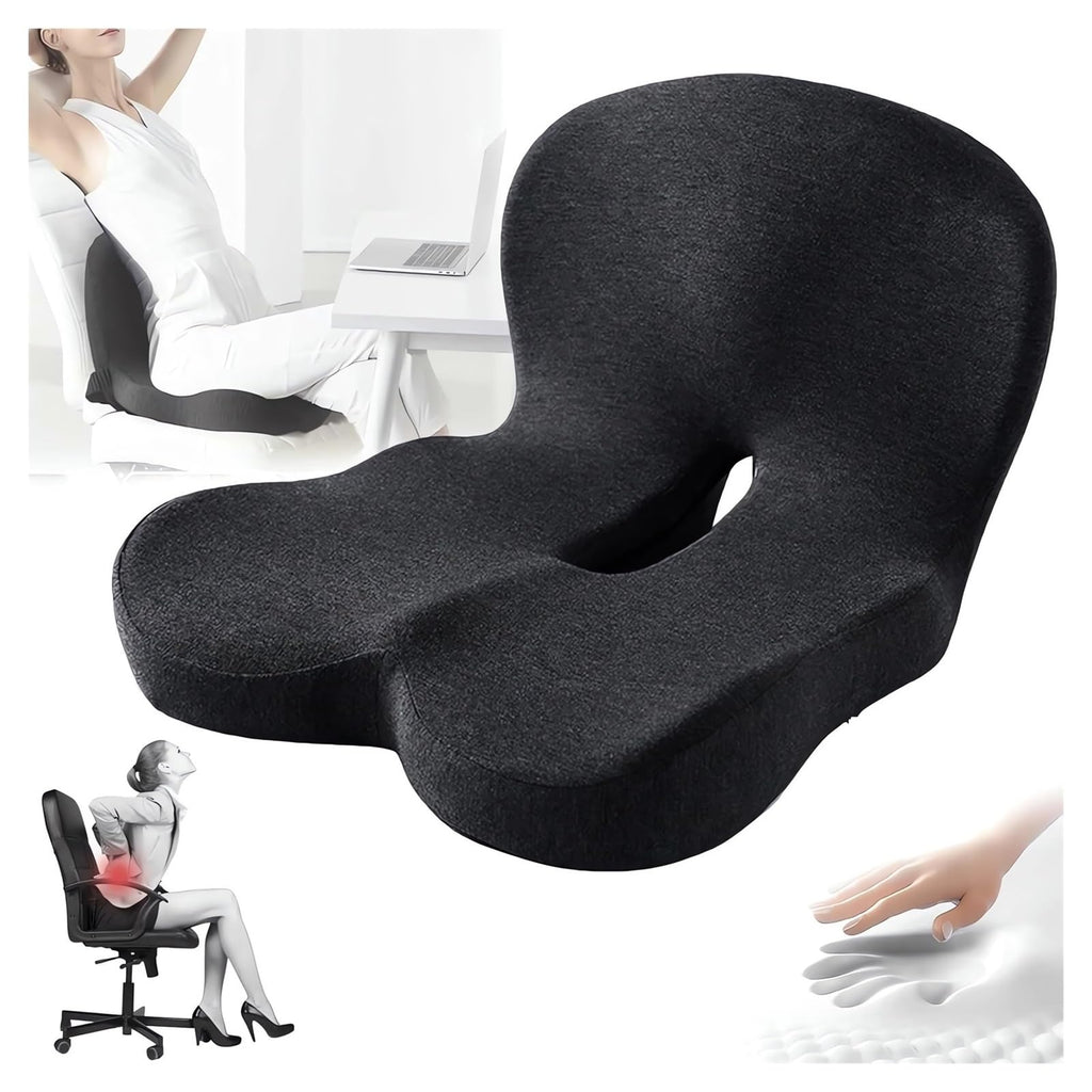 Memory Foam L-Shaped Integrated Seat Cushions for Car Truck Driver Ergonomic L Shape Lumbar Cushion Sciatica Back Pain Relief Office Chair Butt and Back Support Pillow Long Driving Booster Seat (G1)