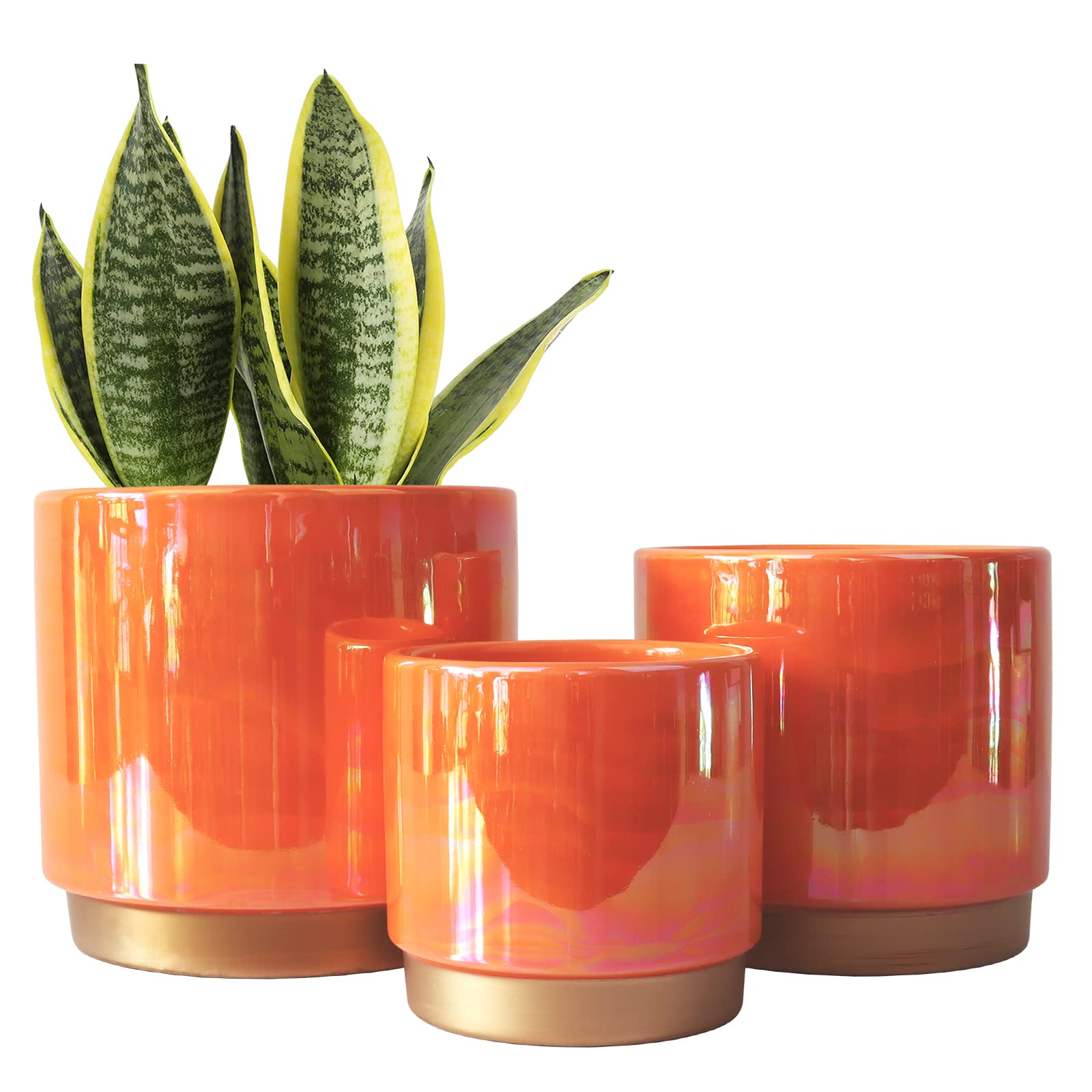 Gepege Ceramic Pots for Plants, Rainbow Pearl Glaze Planter with Drainage Hole, 6.0 inch+5.0 Inch+4.0 Inch. Indoor-Outdoor Large Round Succulent Orchid Flower Pots
