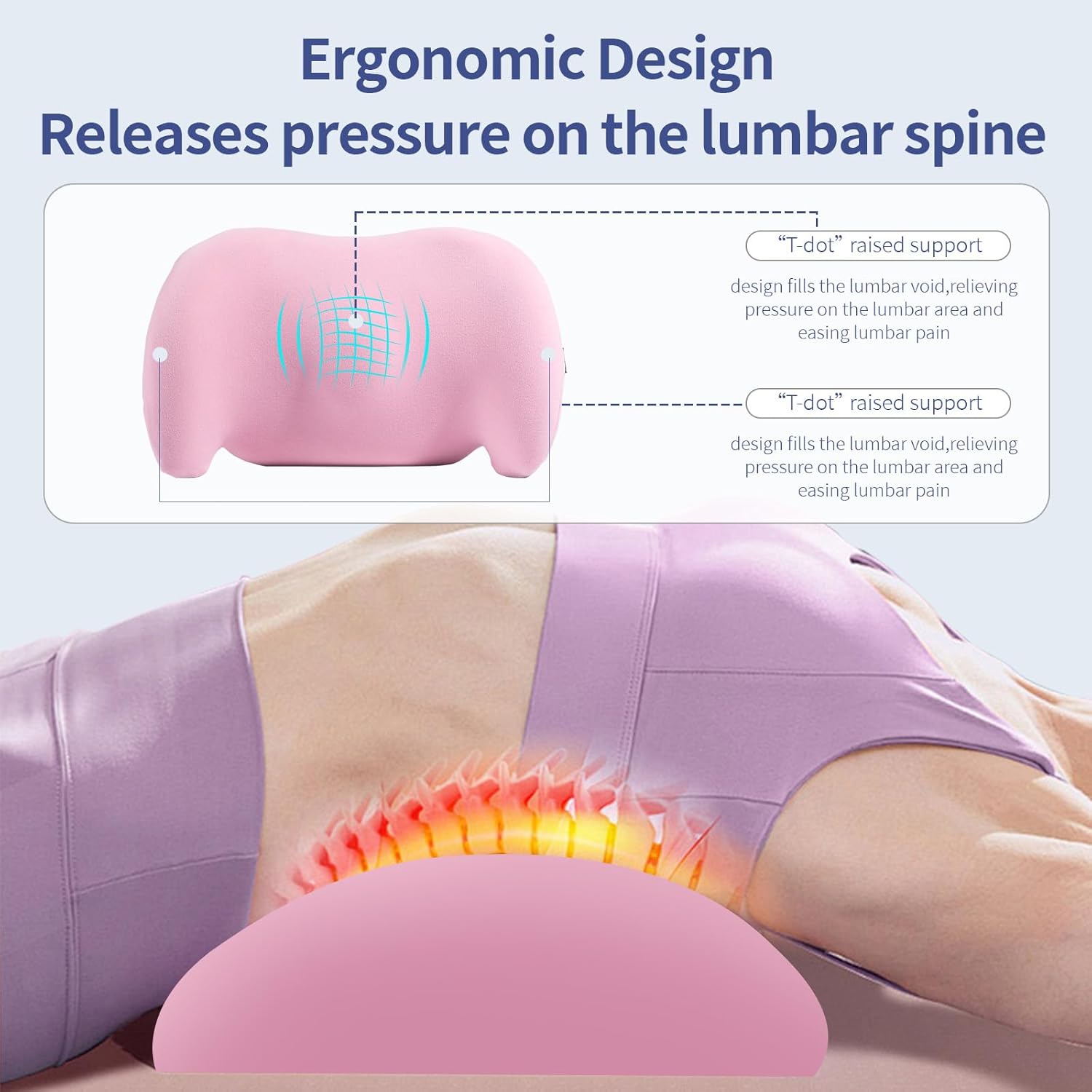 Lumbar Support Pillow for Office Chair, Car Lumbar Pillow Lower Back Pain Relief, Memory Foam Back Cushion with Adjustable Straps, Ergonomic Chair Back Pillow for Gaming Chair, Car, Bed (PINK)