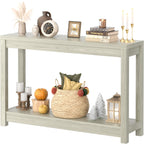 32" Washed Oak Farmhouse Narrow Console Table with Open Storage for Entryway Behind Sofa, Easy Assembly