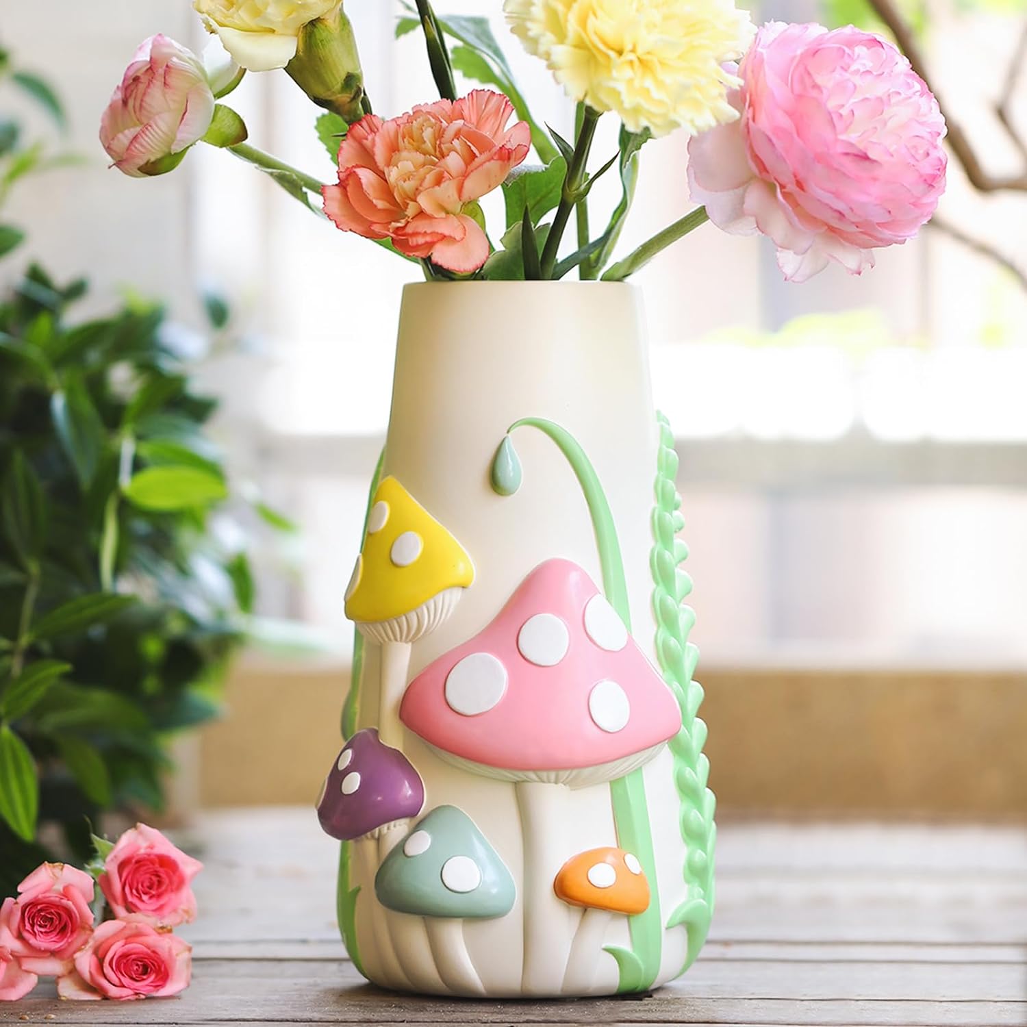 8 Inch Rainbow Pastel Mushroom Decorative Vase Cute Aesthetic Room Flower Vase