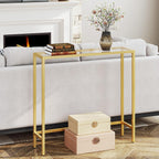 HOOBRO 29.5" Narrow Console Table, Modern Sofa Table Behind Couch, Tempered Glass Entryway Table, Small Side Table for Entrance, Living Room, Foyer, Hallway, Bedroom, Gold GD07XG01