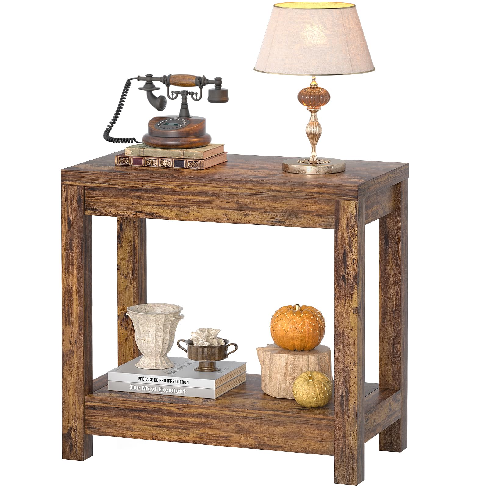 32" Washed Oak Farmhouse Narrow Console Table with Open Storage for Entryway Behind Sofa, Easy Assembly