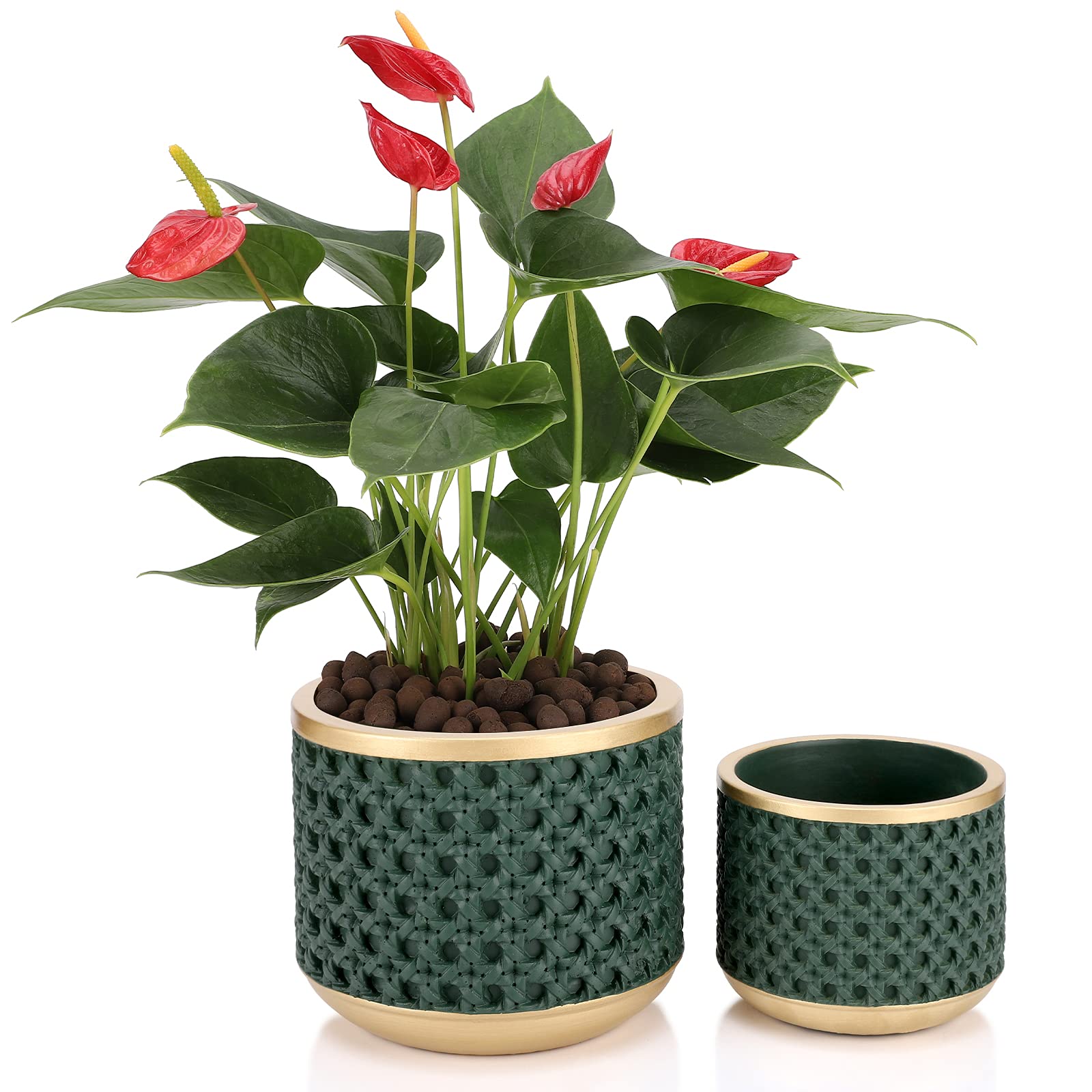 6 +4.4 Inch Cement Planter Decorative Pots with Drainage Hole for All House Plants, Succulents, Flowers, and Cactus (Green)