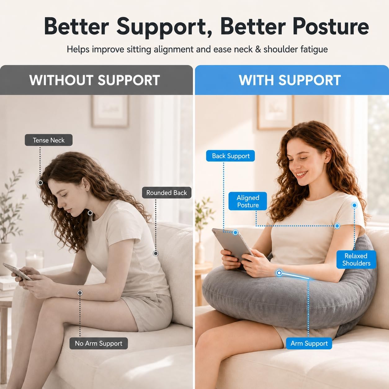 vamorry Gaming Pillow Arm Support Pillow for Bed & Sofa: Ergonomic U-Shaped Lap Pillow with Elbow Rest for Adults & Kids - Reduces Arm Pain & Fatigue During Gaming, Reading, Working & Crocheting