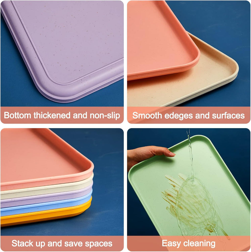18 Pack 12"x9" 9 Colors Colorful Plastic Fast Food Trays for Kitchen Restaurant Party Cafeteria