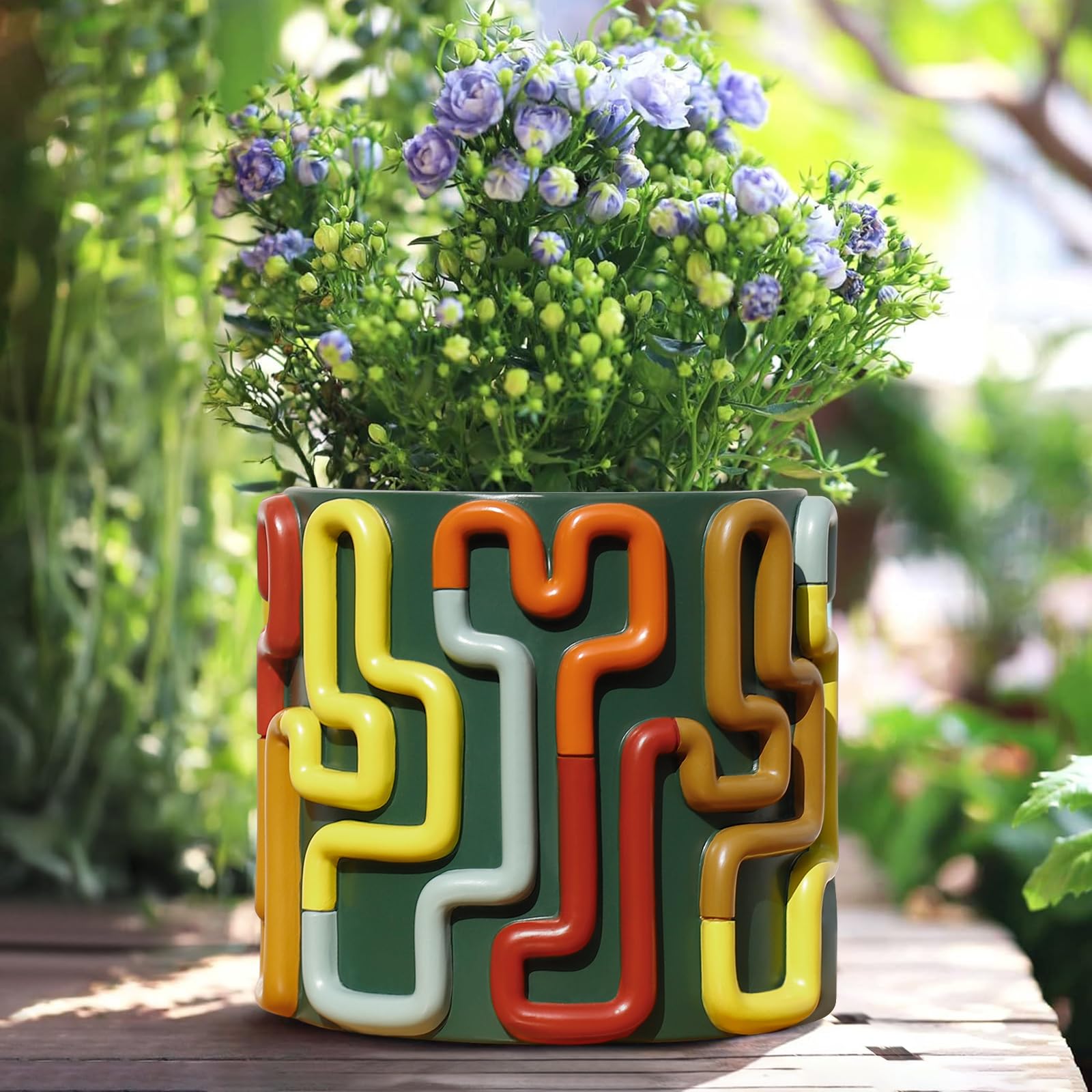 GUGUGO Colorful Flowers Planters Cute Unique Rainbow Planter with Drainage,Vintage Retro Eclectic Flower Plant pots for Indoor Plants and Succulent,Boho Modern Home Décor
