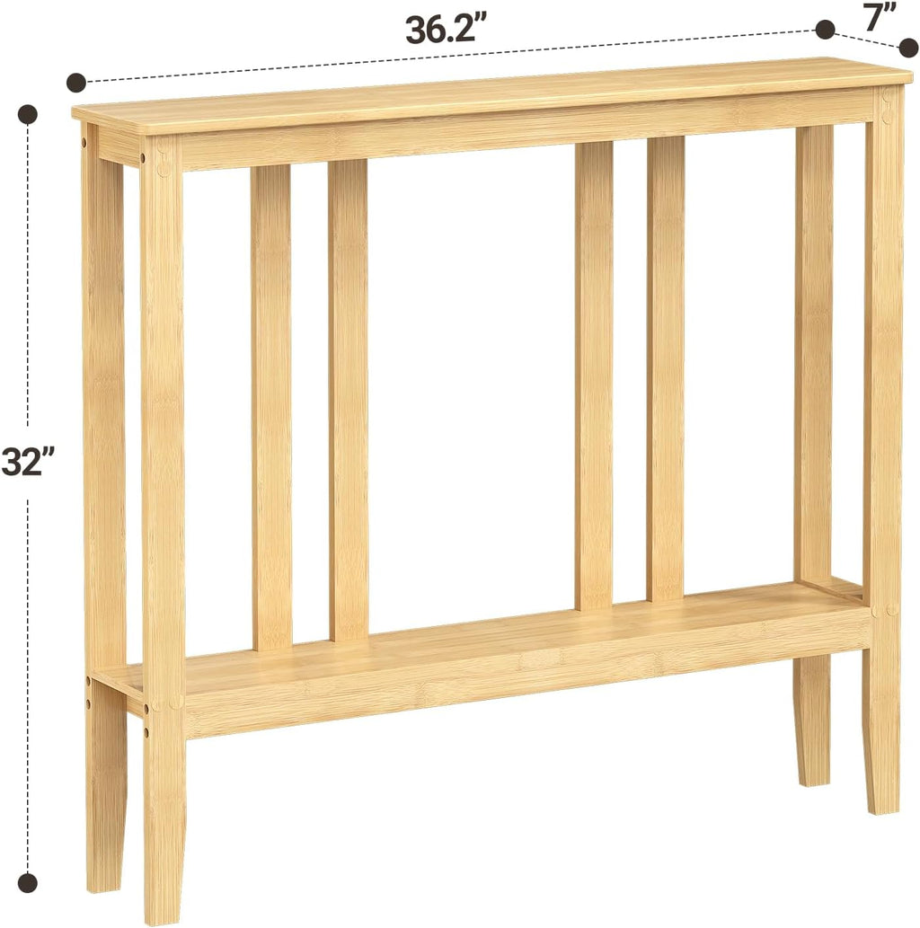ELYKEN Bamboo 2-Tier Narrow Console Table, 36.2" Long Slim Sofa Table Behind Couch for Entryway, Hallway, Living Room, Natural