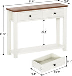 Homieasy Farmhouse Console Table with 2 Drawers, 32 Inch Small Sofa Table with Storage Shelf for Living Room, Behind Couch, Entryway Table for Hallway, Living Room, or Foyer, Brown and Antique White