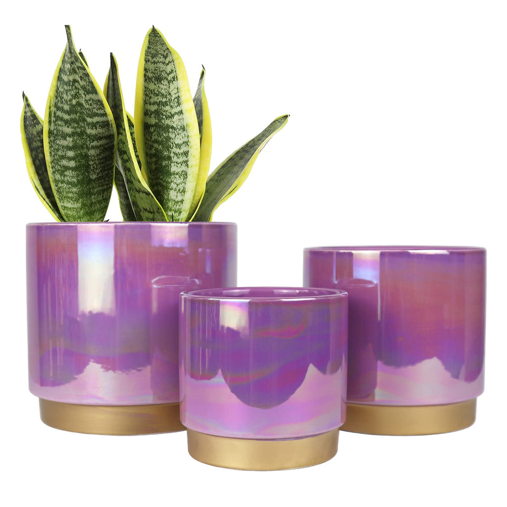 Gepege Ceramic Pots for Plants, Rainbow Pearl Glaze Planter with Drainage Hole, 6.0 inch+5.0 Inch+4.0 Inch. Indoor-Outdoor Large Round Succulent Orchid Flower Pots
