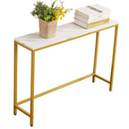 loglus Small Console Table for Entryway, Faux Marble MDF Sofa Table with Golden Frame, Single Layer, White Marble, 9.45" D x 38.19" W x 30" H