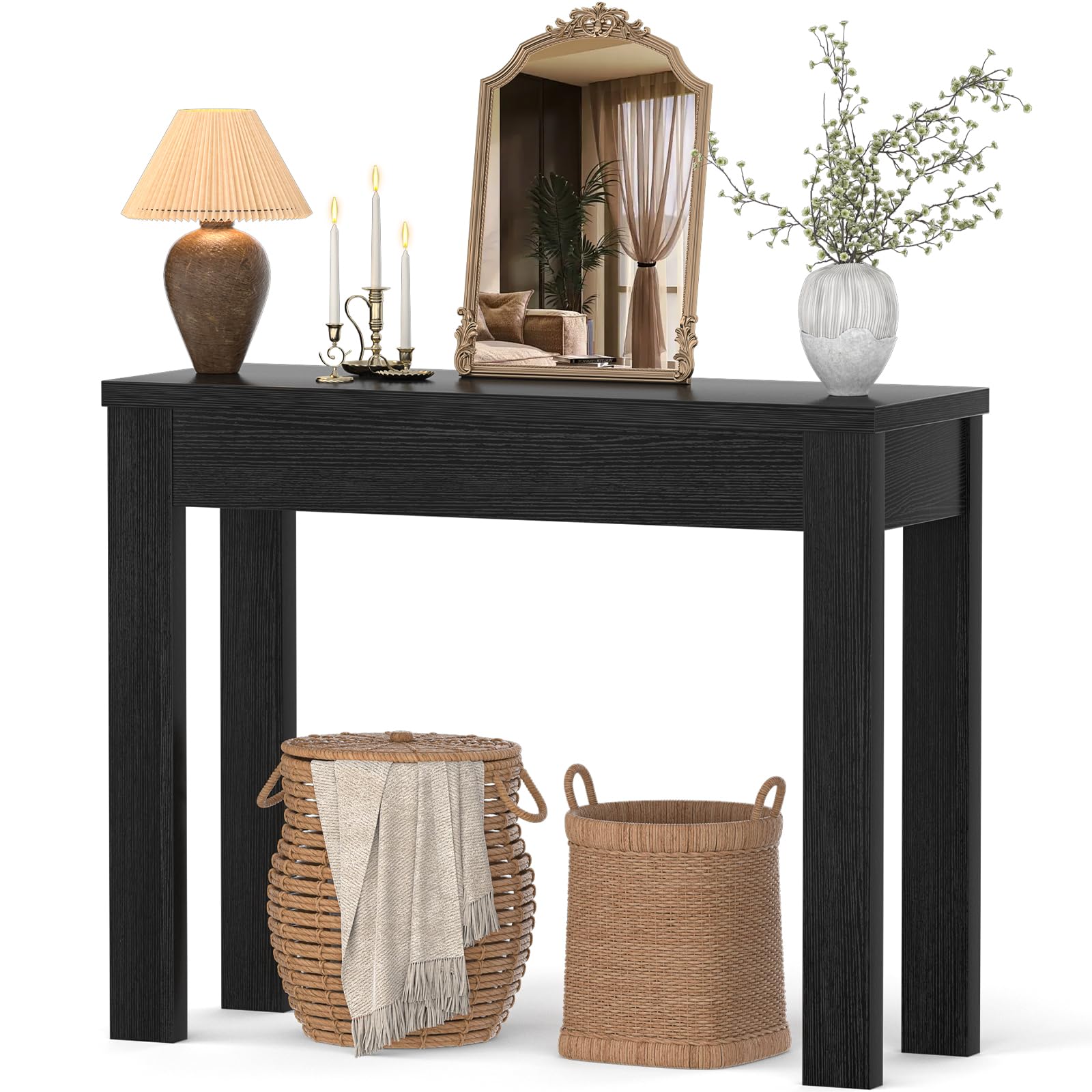 Armocity Console Table, Small Farmhouse Wood Entryway Table, Sofa Tables Narrow Long Behind Couch, Entry Table for Entrance, Hallway, Living Room, 32", Brown Oak