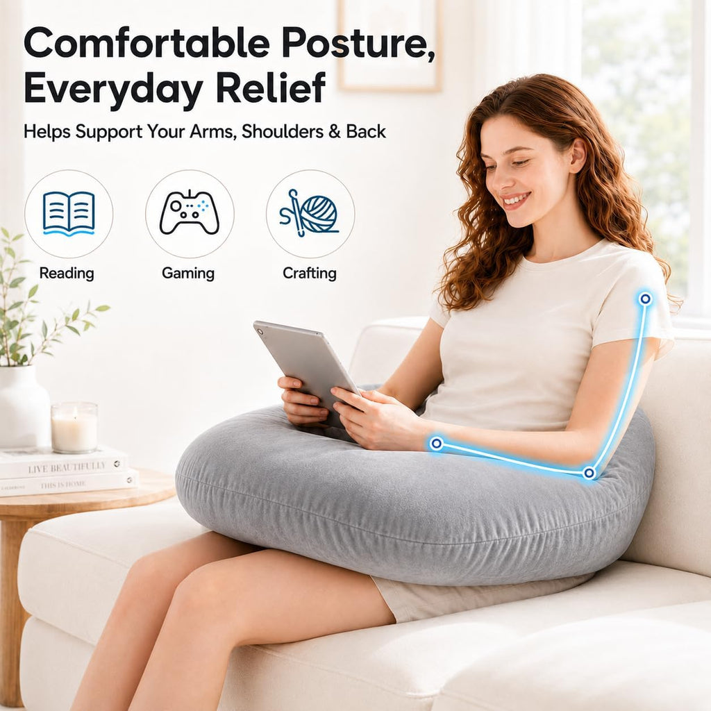 vamorry Gaming Pillow Arm Support Pillow for Bed & Sofa: Ergonomic U-Shaped Lap Pillow with Elbow Rest for Adults & Kids - Reduces Arm Pain & Fatigue During Gaming, Reading, Working & Crocheting