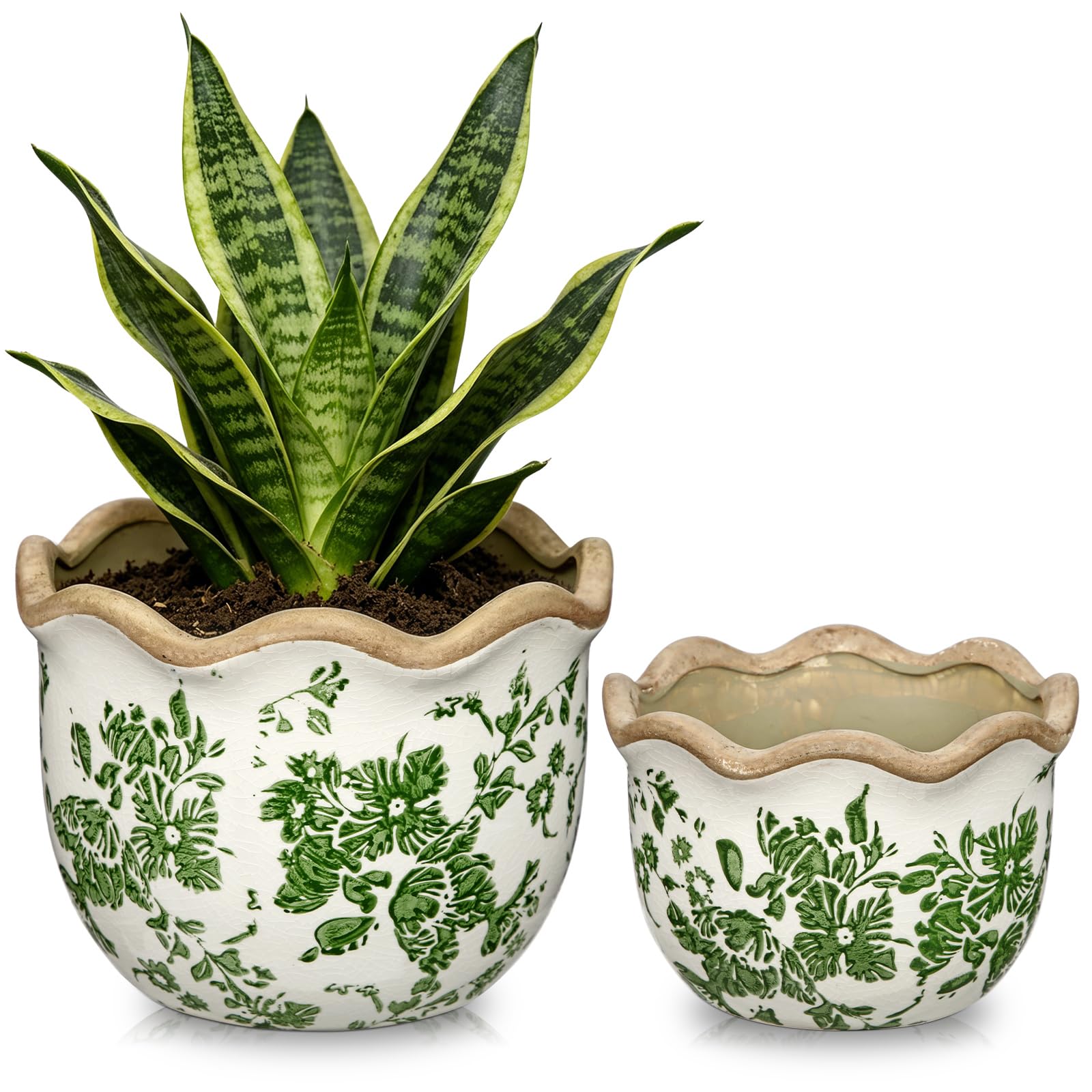 Hollyone 2 Pack Ceramic Planter Pink Vintage Ceramic Pot 5.5 + 6.6inch Decorative Flower Plant Pot with Drainage Hole Crackle Glaze for Indoor Outdoor Tuscan Decor Home Living Room Garden Decor