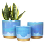 Gepege Ceramic Pots for Plants, Rainbow Pearl Glaze Planter with Drainage Hole, 6.0 inch+5.0 Inch+4.0 Inch. Indoor-Outdoor Large Round Succulent Orchid Flower Pots