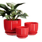 Ton Sin Pink Gold Ceramic Flower Pots, 4"+5"+6" Inch Small Glazed Succulent Planters with Drainage Hole,Modern Indoor Decorative Plant Pots Set of 3,Garden Pots with Saucer