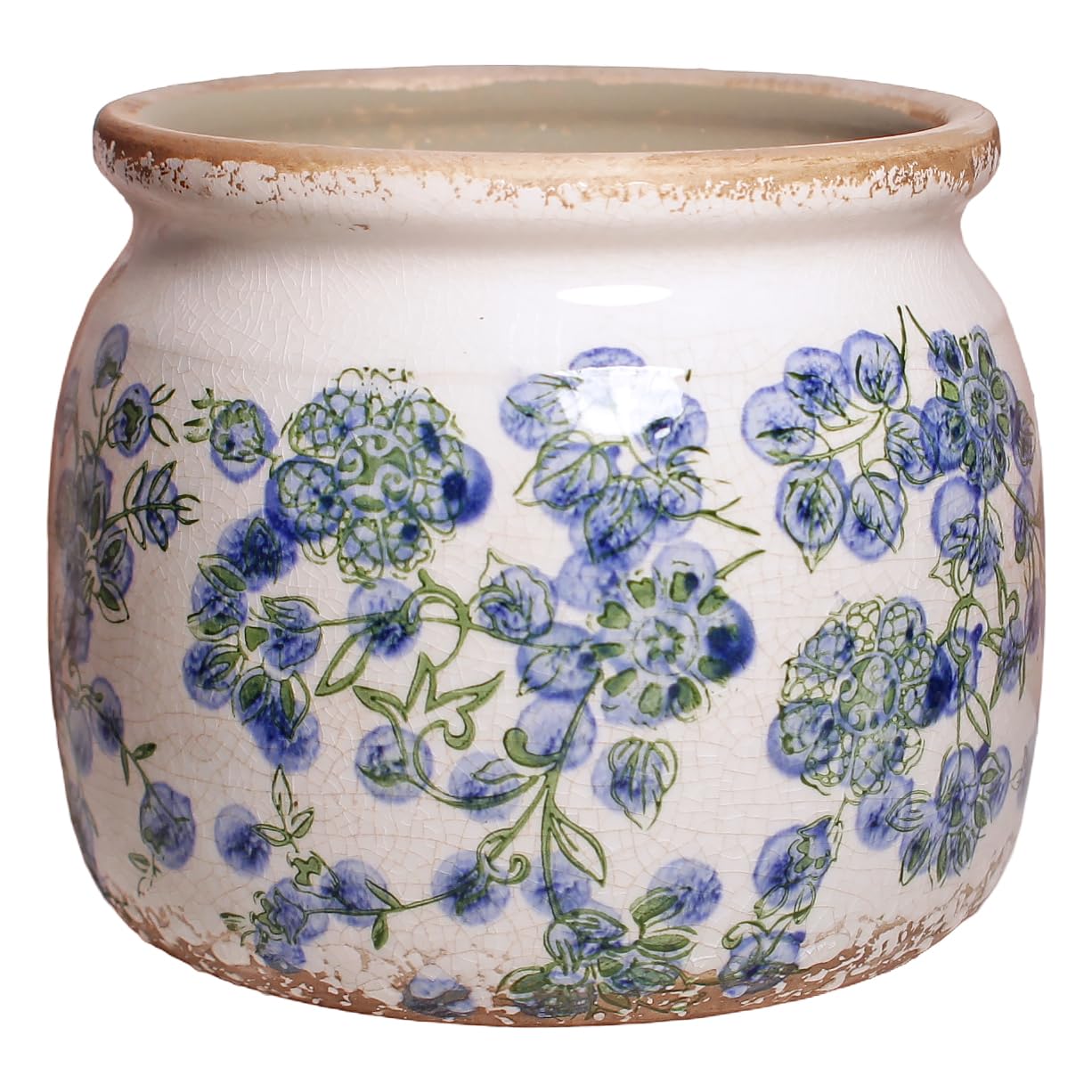 Decorative Pots Spring Decor, Pastel Floral Ceramic Garden Pots with Drainage, 6.29 Inch Pink Vintage Grandma Flower Pots for Indoor Plants & Succulent, Crackle Glaze Pottery Planters, Mom Gifts
