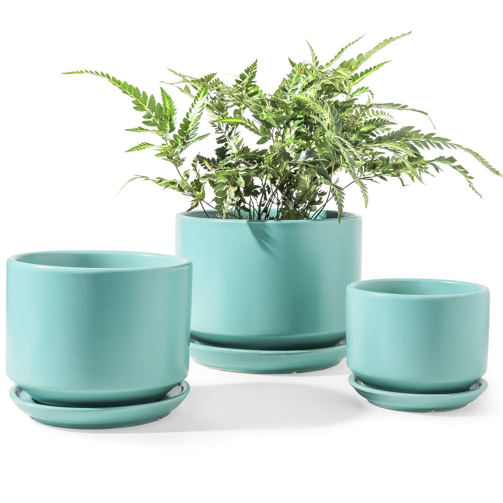 LE TAUCI Ceramic Plant Pots, 4.3+5.3+6.8 inch, Set of 3, Planters with Drainage Hole and Saucer, Indoor Flower Pot with Hole Mesh Pad, Gifts for Mom, Pink