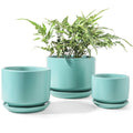 LE TAUCI Ceramic Plant Pots, 4.3+5.3+6.8 inch, Set of 3, Planters with Drainage Hole and Saucer, Indoor Flower Pot with Hole Mesh Pad, Gifts for Mom, Pink