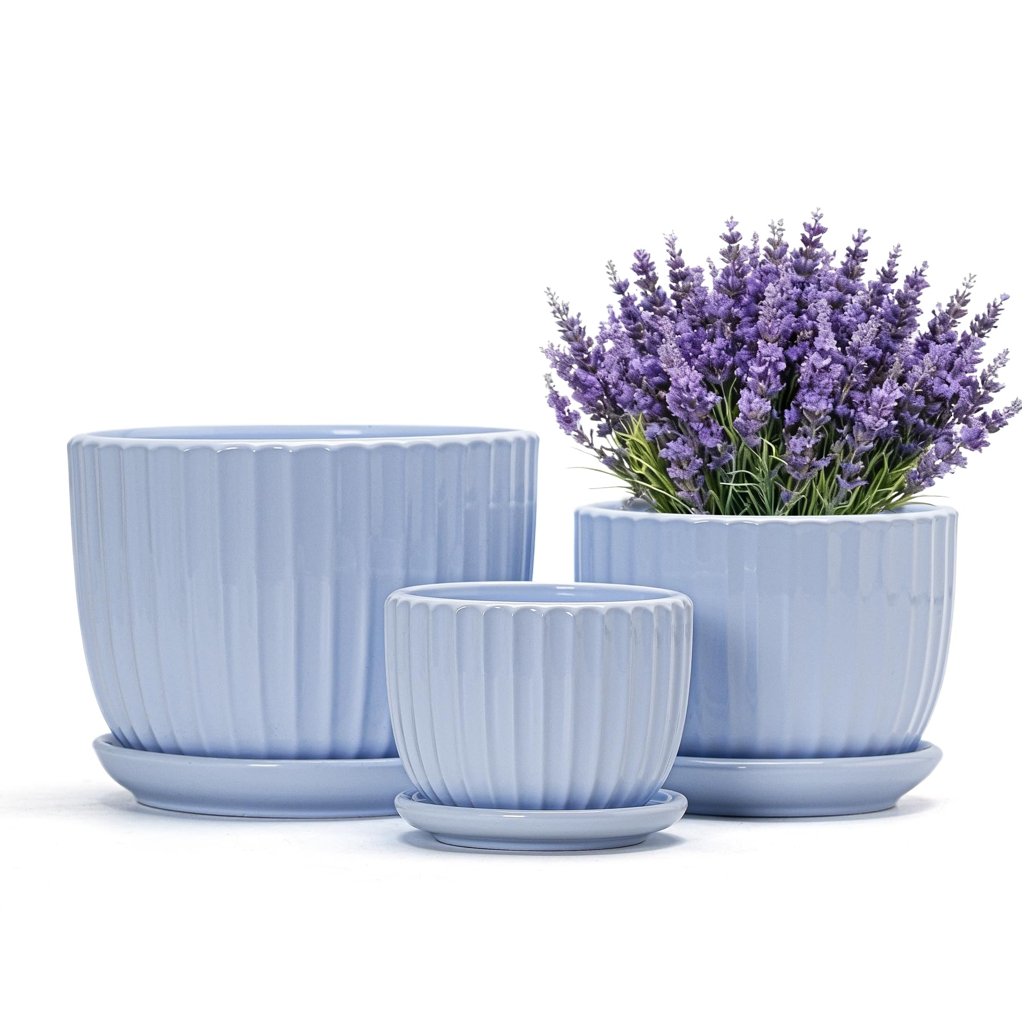Ton Sin Pink Gold Ceramic Flower Pots, 4"+5"+6" Inch Small Glazed Succulent Planters with Drainage Hole,Modern Indoor Decorative Plant Pots Set of 3,Garden Pots with Saucer
