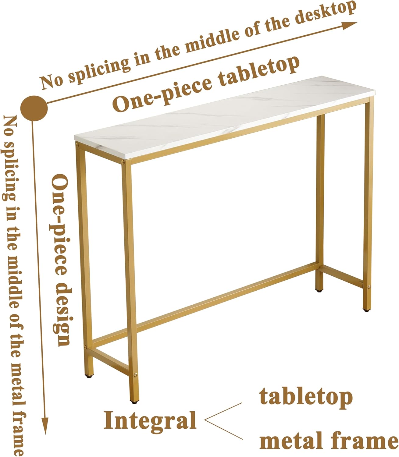 loglus Small Console Table for Entryway, Faux Marble MDF Sofa Table with Golden Frame, Single Layer, White Marble, 9.45" D x 38.19" W x 30" H
