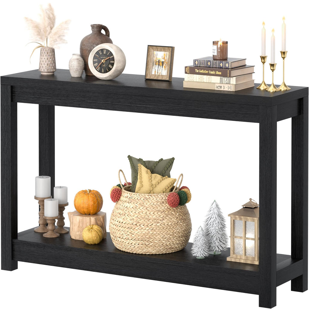 32" Washed Oak Farmhouse Narrow Console Table with Open Storage for Entryway Behind Sofa, Easy Assembly