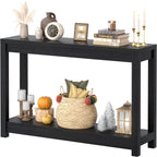 32" Washed Oak Farmhouse Narrow Console Table with Open Storage for Entryway Behind Sofa, Easy Assembly