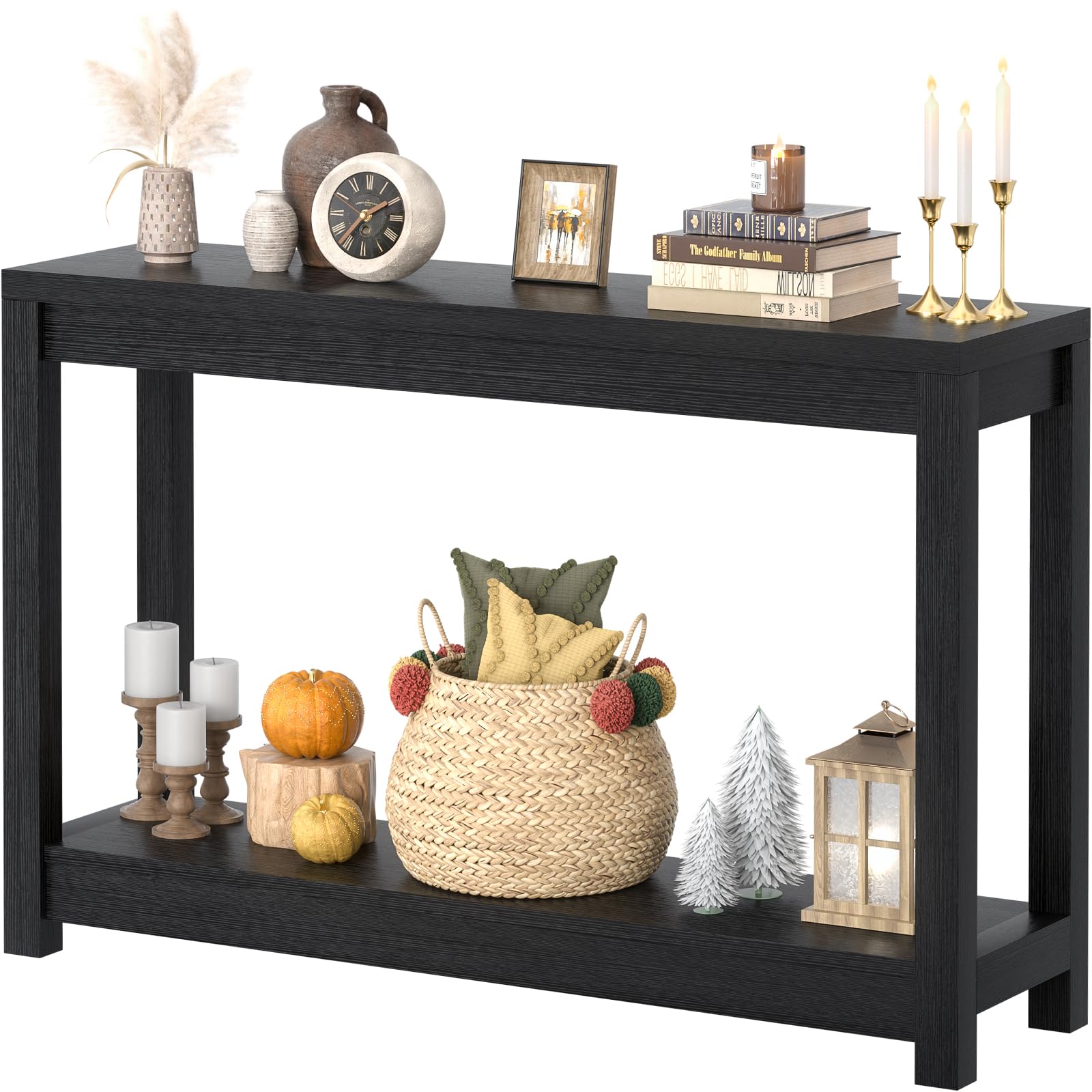 32" Washed Oak Farmhouse Narrow Console Table with Open Storage for Entryway Behind Sofa, Easy Assembly