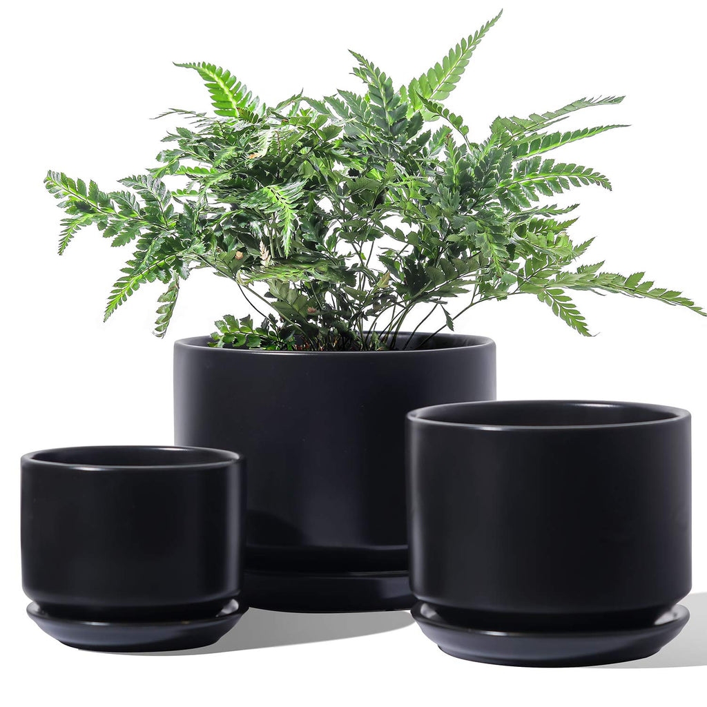 LE TAUCI Ceramic Plant Pots, 4.3+5.3+6.8 inch, Set of 3, Planters with Drainage Hole and Saucer, Indoor Flower Pot with Hole Mesh Pad, Gifts for Mom, Pink